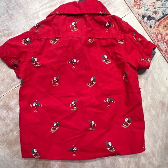 FREE PLANET INFANT CHRISTMAS SANTA RED BUTTON UP COLLARED SHORT SLEEVE SHIRT - Picture 4 of 4